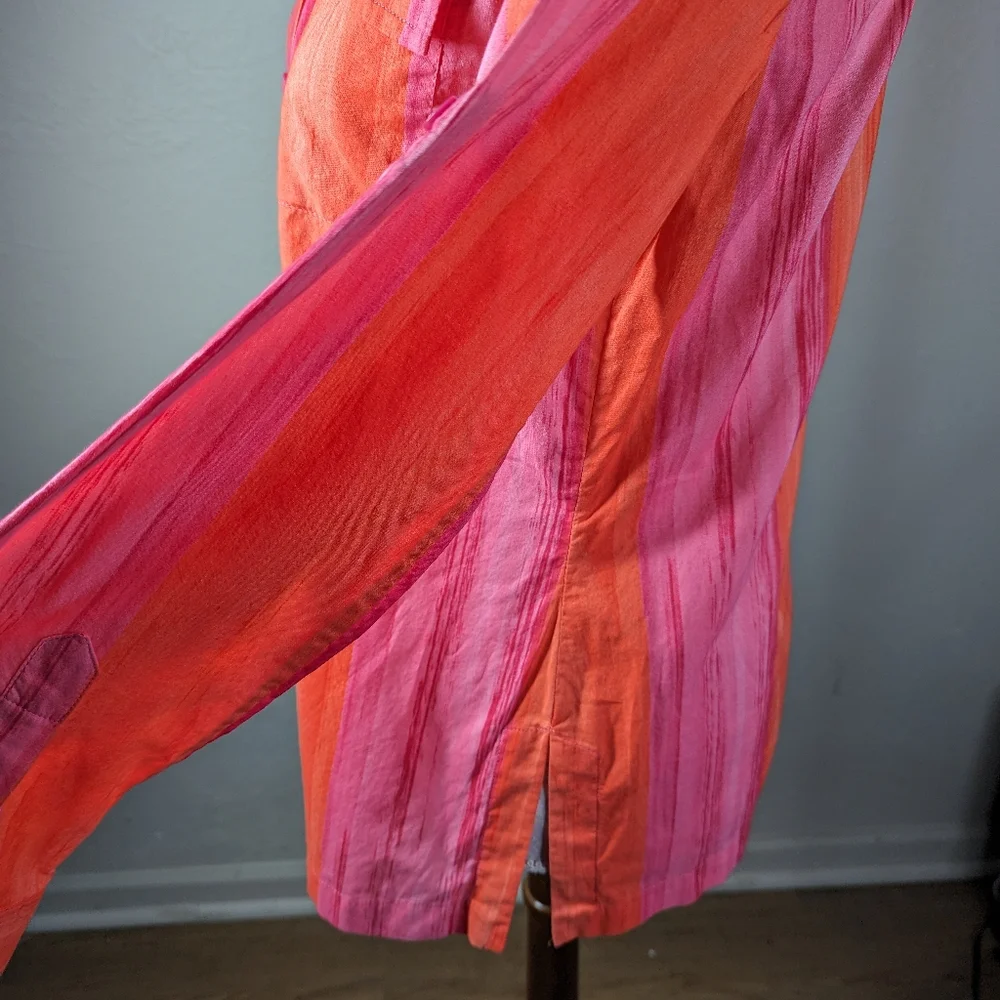 Jones New York Tailored Orange and Pink Striped Shirt with Button Pockets M - Picture 3 of 11